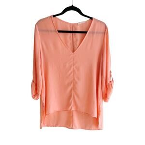 Lush Lightweight Chiffon Roll Tab Sleeve Blouse